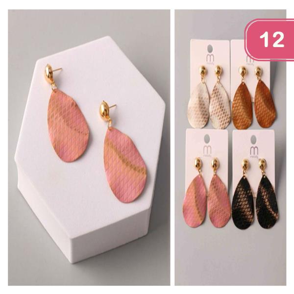 BRUSHED BENT SNAKE PRINT DROP EARRING (12 UNITS)