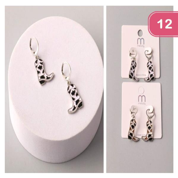 COW PRINT BOOTS HUGGIE EARRINGS (12 UNITS)