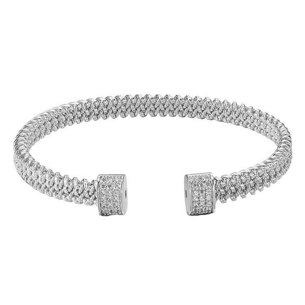 GOLD PLATED FLEX MESH WITH CZ CUFF BANGLE BRACELET