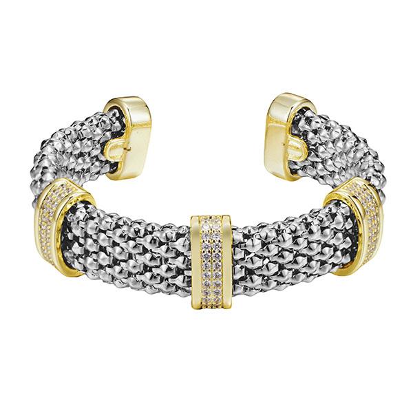 TWO TONE CZ FLEXIBLE BANGLE BRACELET