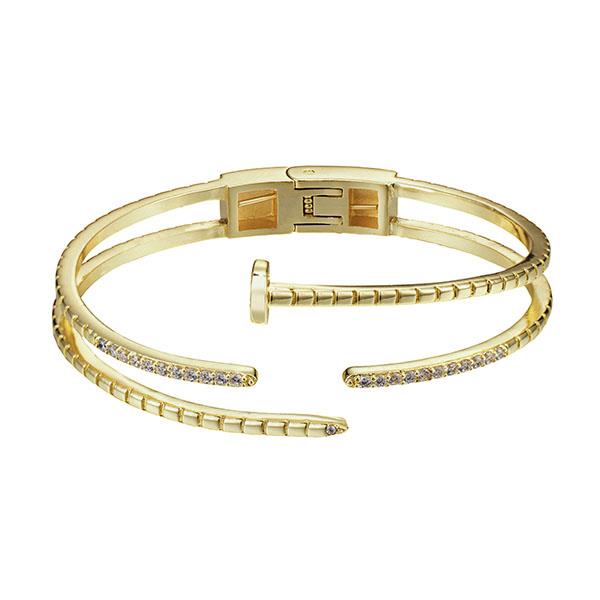 CZ GOLD PLATED SPRING HINGE NAIL HEAD BANGLE BRACELET