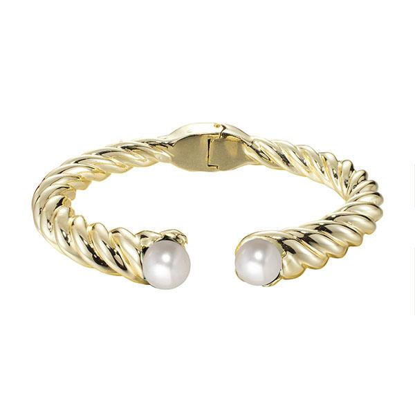 GOLD PLATED PEARL HINGE SPRING BANGLE BRACELET