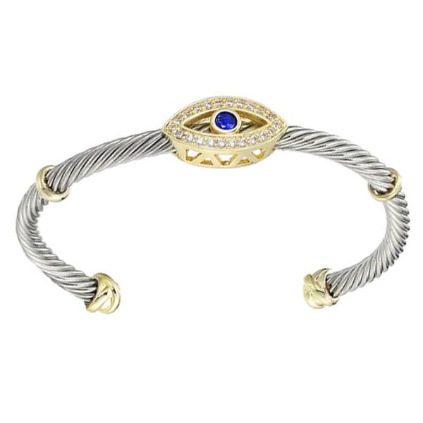 TWO TONE CZ EVIL EYE CABLE BANGLE