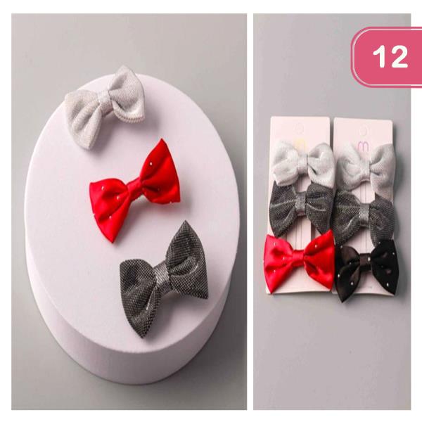 MIX STUDDED MESH HAIR BOW PINS (12 UNITS)