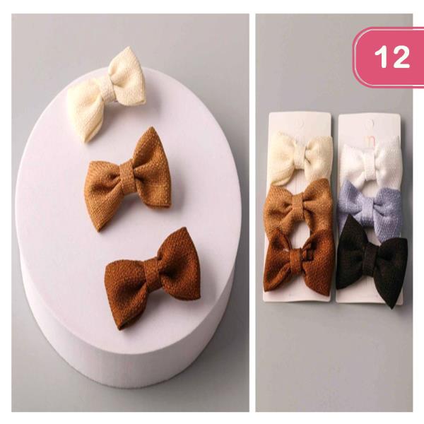 LINEN MINI HAIR BOW PINS (12 UNITS)