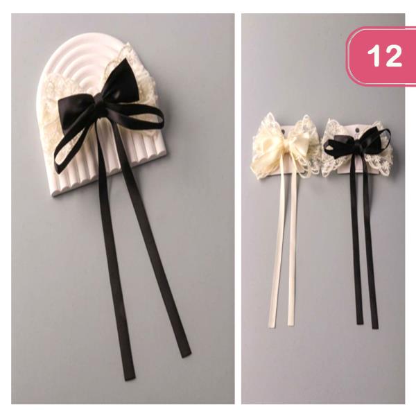 LACE SATIN BOW TAIL HAIR PIN (12 UNITS)