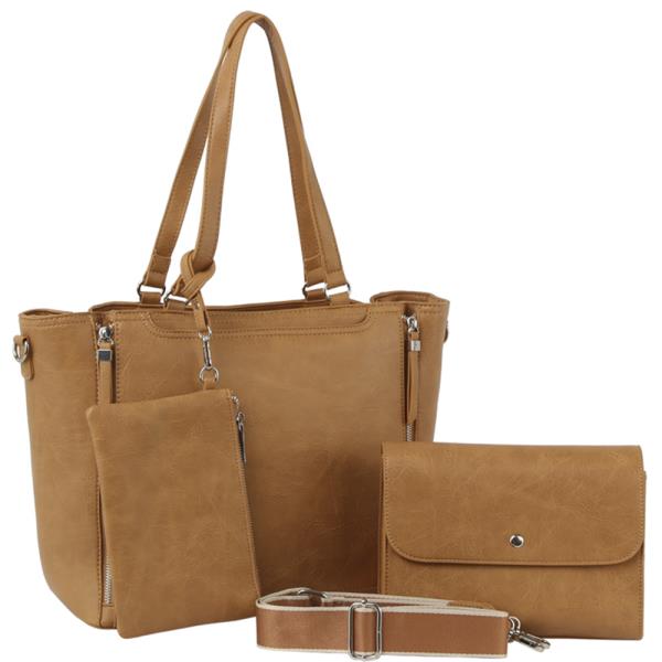 3IN1 SMOOTH TOTE W CROSSBODY AND POUCH SET