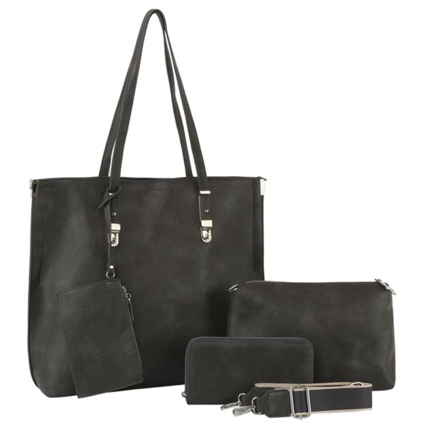 4IN1 SMOOTH TOTE W CROSSBODY WALLET AND POUCH SET