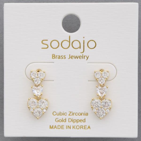 SODAJO CZ TRIPLE HEART DANGLE GOLD DIPPED EARRING