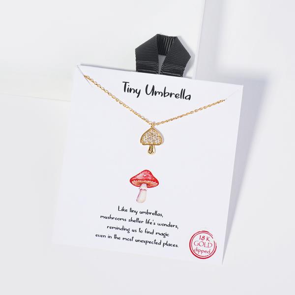 18K GOLD RHODIUM TINY UMBRELLA MUSHROOM NECKLACE