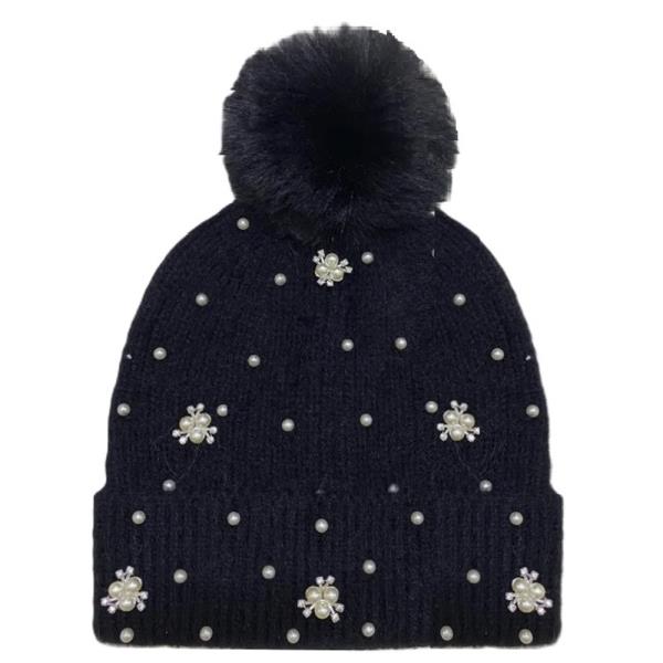 PEARL STUDDED POM POM BEANIES