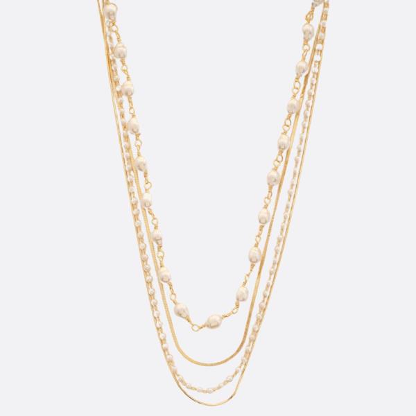 SODAJO PEARL BEAD LAYERED GOLD DIPPED NECKLACE