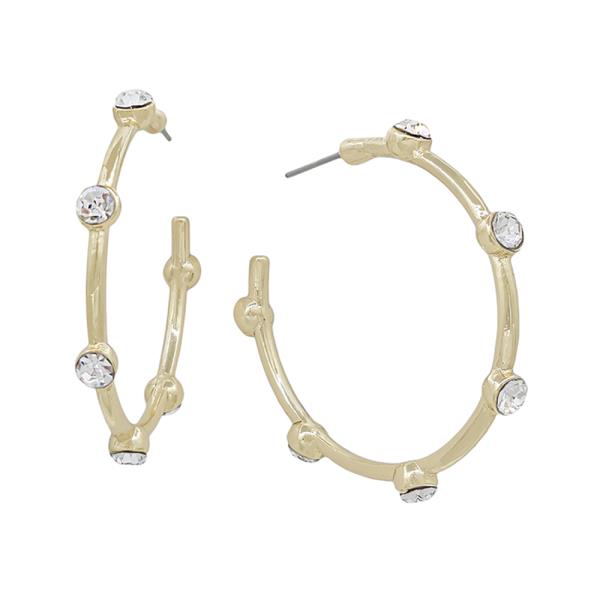 CRYSTAL ACCENT METAL HOOP EARRING