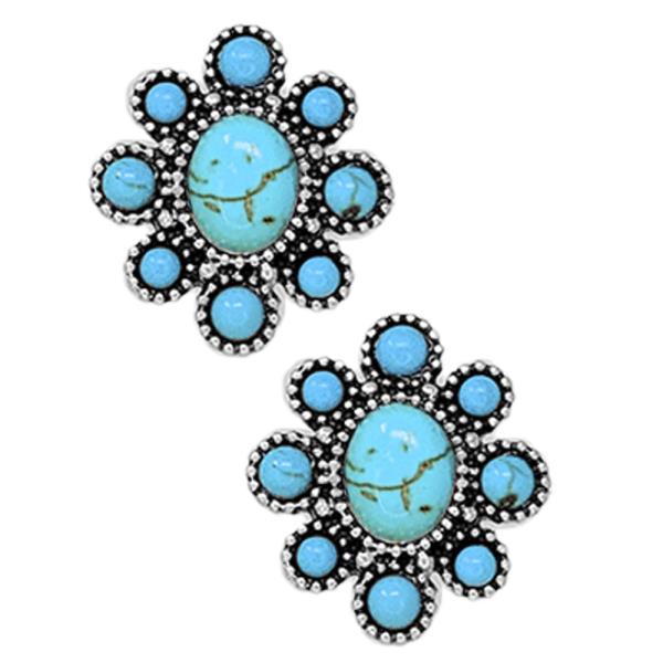 WESTERN STYLE TQ FLOWER STONE EARRING