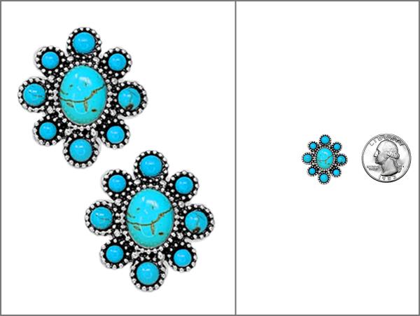 WESTERN STYLE TQ FLOWER STONE EARRING