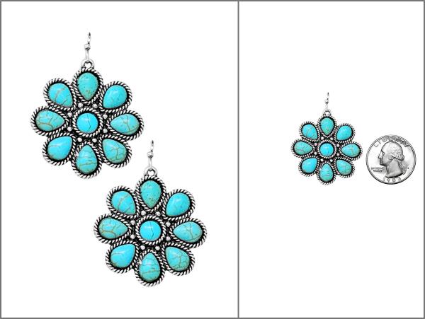 WESTERN STYLE FLOWER TQ STONE EARRING