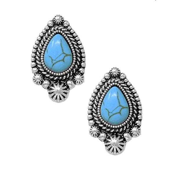 WESTERN STYLE TQ TEARDROP STONE EARRING