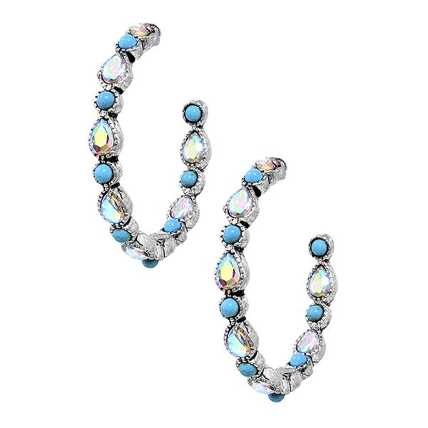 WESTERN STYLE TQ RHINESTONE C HOOP EARRING