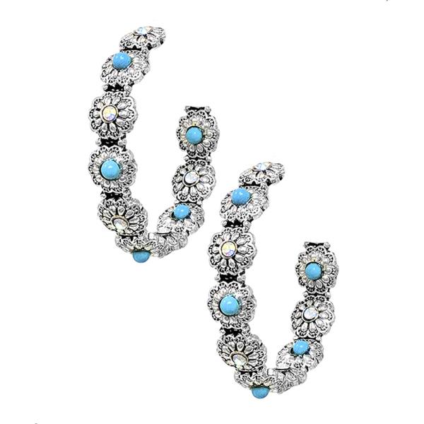 WESTERN STYLE TQ STONE C HOOP EARRING