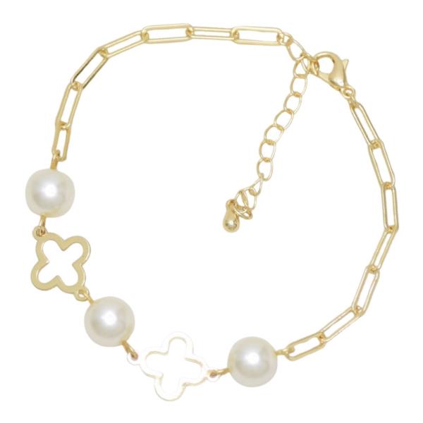 CLOVER PEARL METAL CHAIN BRACELET