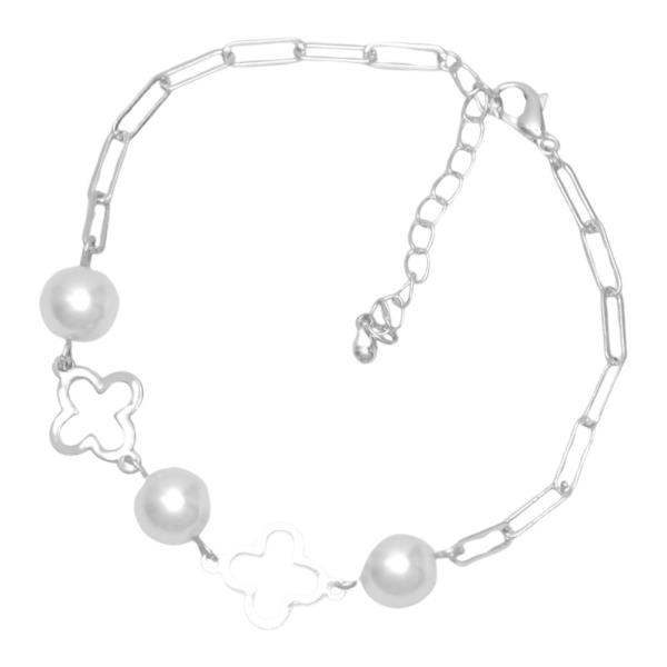 CLOVER PEARL METAL CHAIN BRACELET