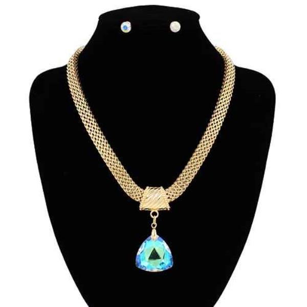 METAL CHAIN TEARDROP PENDANT NECKLACE EARRING SET