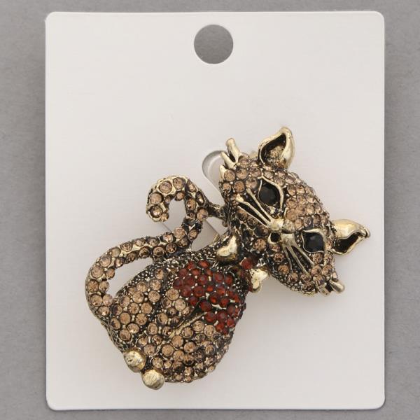 RHINESTONE CAT BROOCH PIN