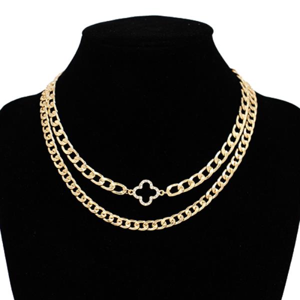 2 LAYERED METAL CHAIN CLOVER NECKLACE