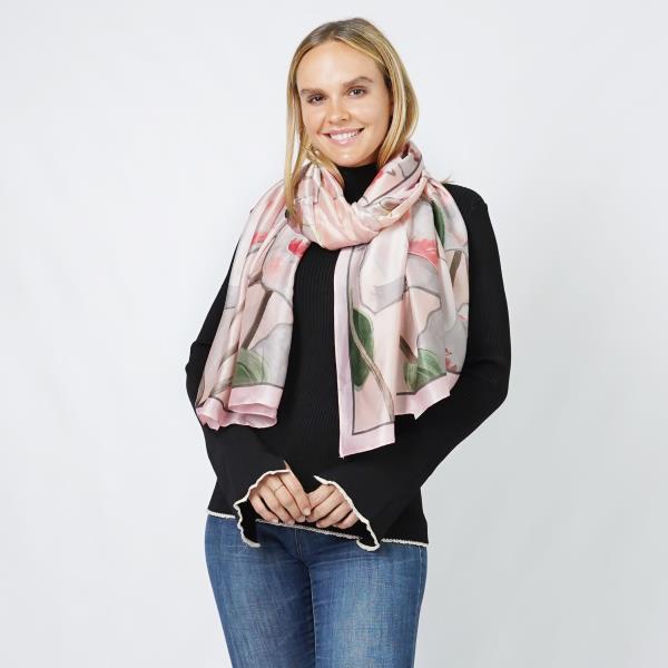 FLOWER PRINT SATIN OBLONG SCARF