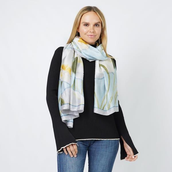 FLOWER PRINT SATIN OBLONG SCARF