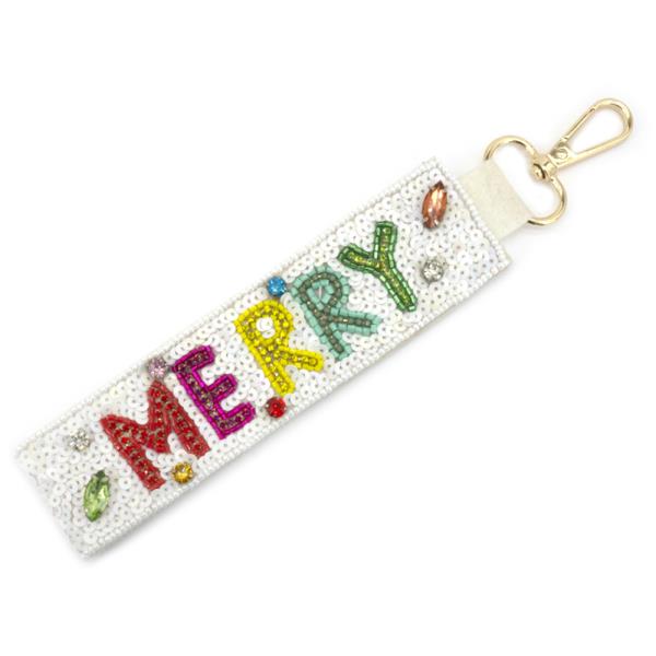 CHRISTMAS SEED BEAD CHRISTMAS MERRY KEYCHAIN