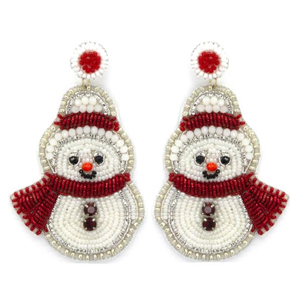 CHRISTMAS SNOWMAN SEED BEAD EARRINGS