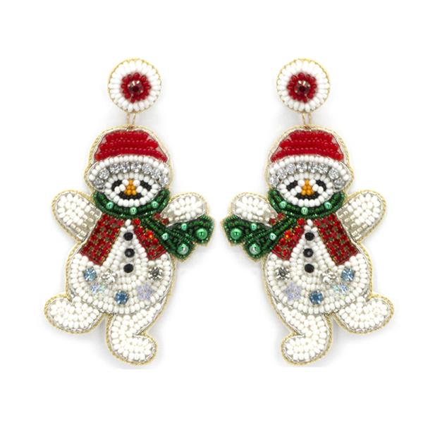 CHRISTMAS SNOWMAN SEED BEAD EARRINGS