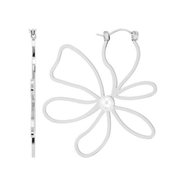 PEARL METAL FLOWER HOOP EARRING