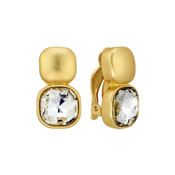 CRYSTAL METAL CLIP-ON STUD EARRINGS