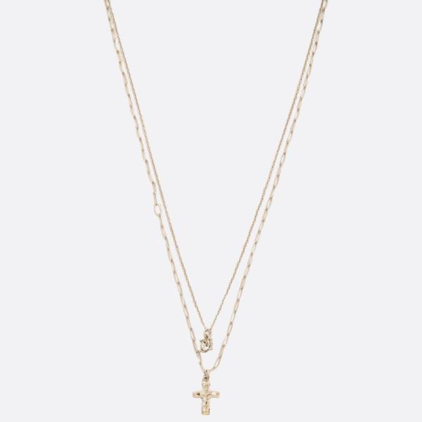 CROSS CHARM CRYSTAL LAYERED NECKLACE