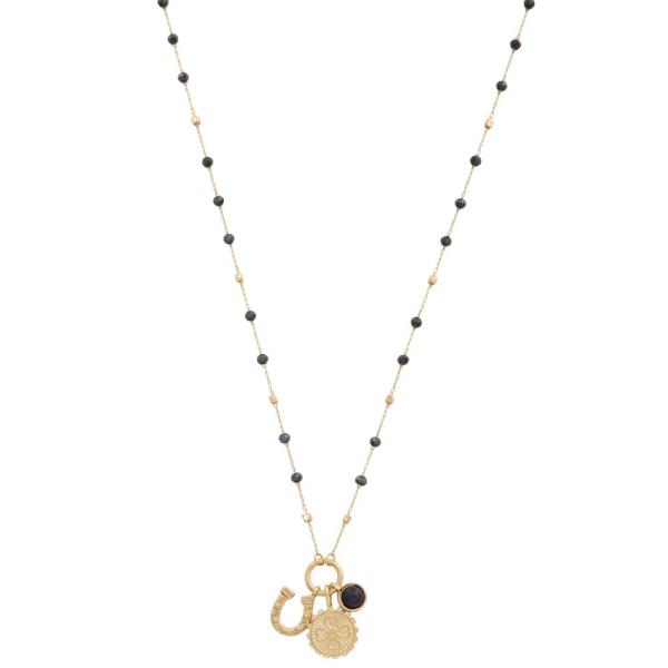 HORSE SHOES COIN CHARM BEADED NECKLACE