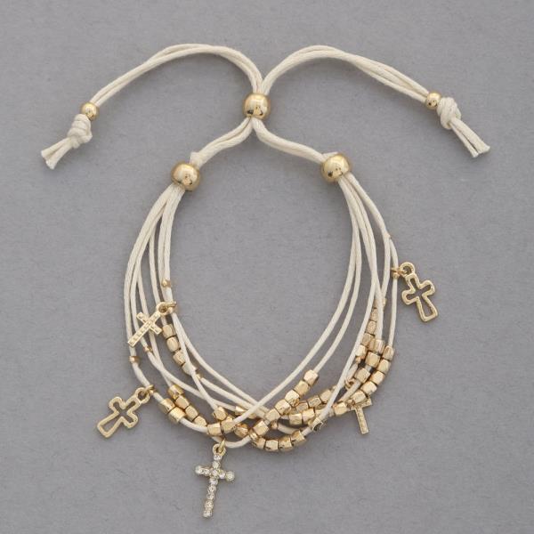 CROSS CHARM BEADED LAYERED THREAD BRACELET