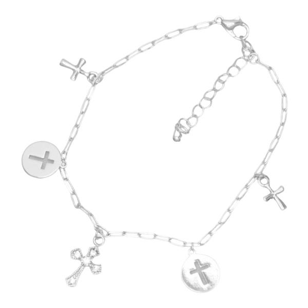 CROSS CHARM COIN OVAL LINK METAL BRACELET