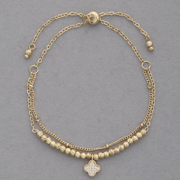 CZ CLOVER CHARM BEADED LAYERED BRACELET