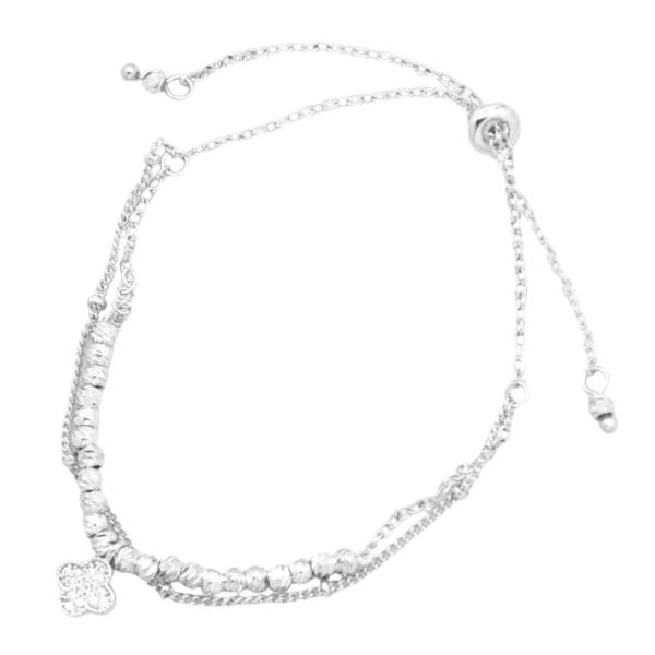 CZ CLOVER CHARM BEADED LAYERED BRACELET