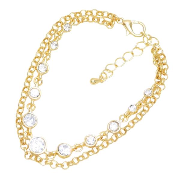 ROUND CRYSTAL CIRCLE LINK LAYERED BRACELET