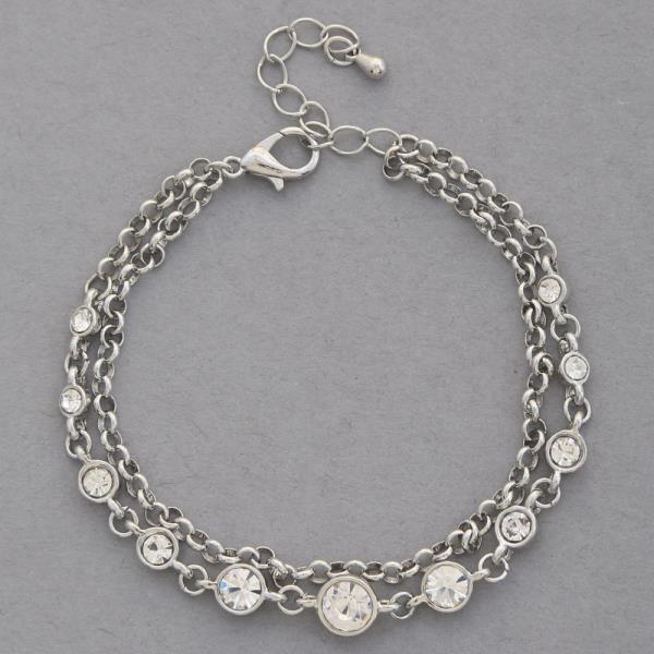 ROUND CRYSTAL CIRCLE LINK LAYERED BRACELET