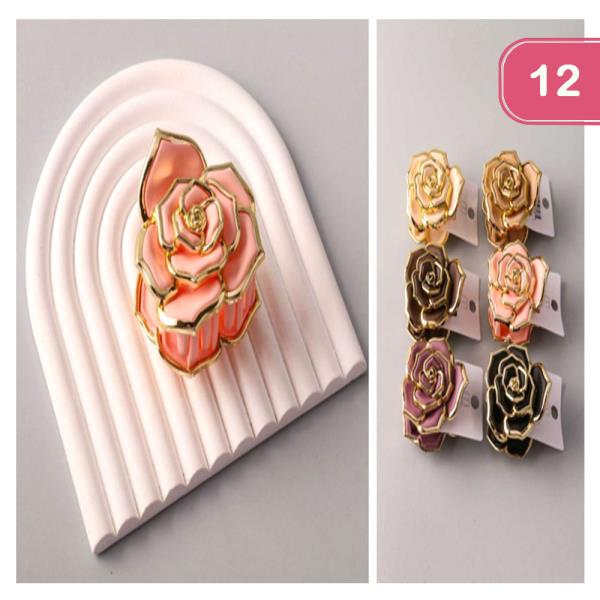 GOLD RIMMED ROSE CLAW HAIR CLIP (12 UNITS)