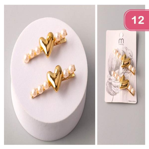 PEARL HEART METAL HAIR PIN (12 UNITS)