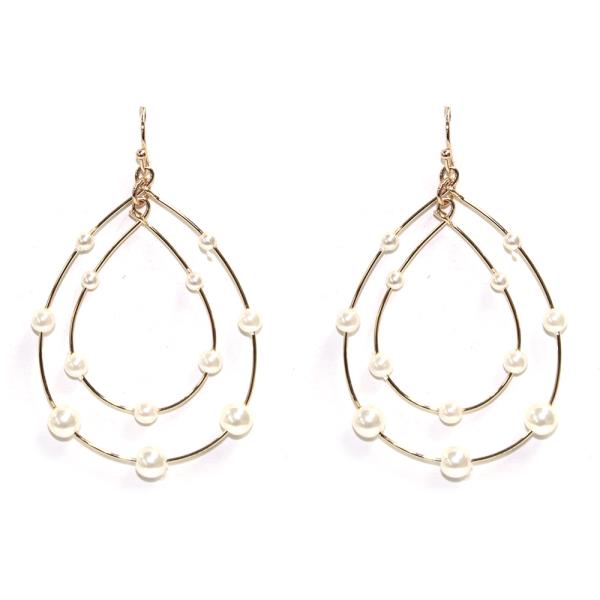 METAL PEARL TEARDROP DANGLE EARRING