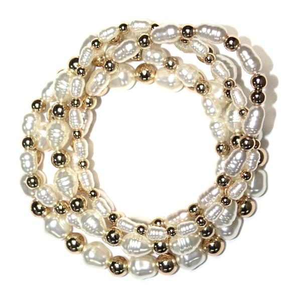 METAL PEARL STERTCH BRACELET SET