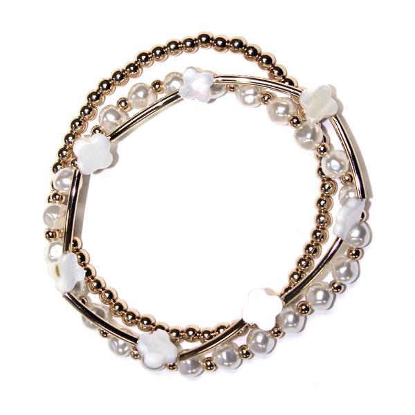 CLOVER METAL BEAD STERTCH BRACELET SET