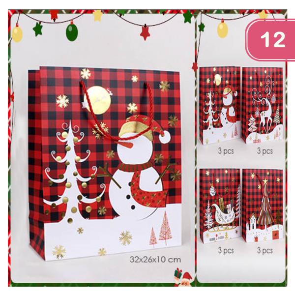 SNOWY CHECKERED PATTERN CHRISTMAS GIFT BAG (12 UNITS)