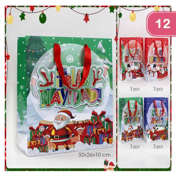 COLORFUL PATTERN FELIZ NAVIDAD GIFT BAG (12 UNITS)